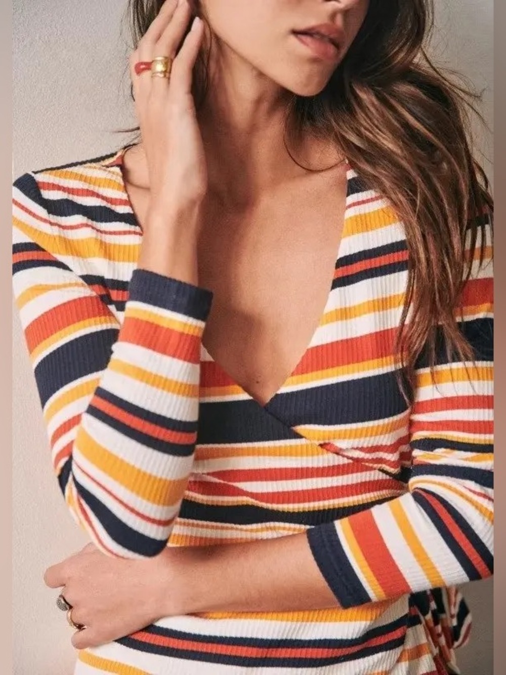 Sezane Adela Wrap Blouse Multi Stripe